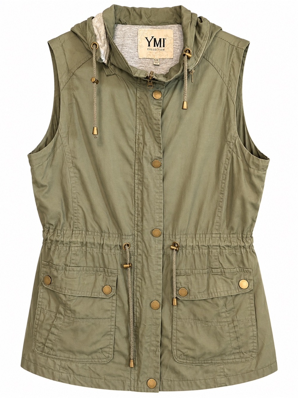 YMI Collection Olive Hooded Utility Anorak Vest Women’s XL - Picture 3 of 4
